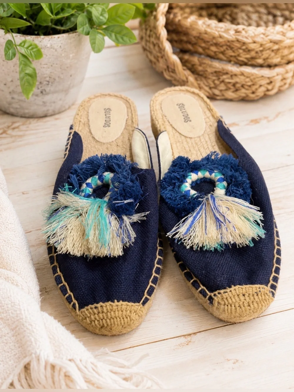 Soludos Navy Canvas Tassel Espadrille Mules slipons flats espadrille size 8